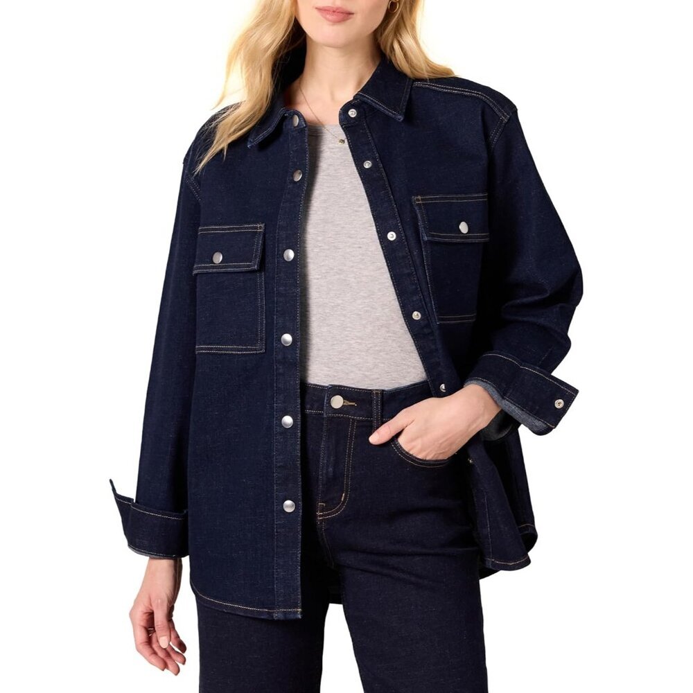 Women's Heavyweight Denim Shirt Jacket Oversized Fit Casual Layering